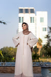 pink embroidered abaya